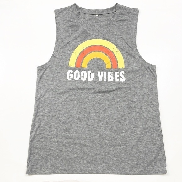 SHEIN Good Vibes rainbow gray tank top - Picture 1 of 4